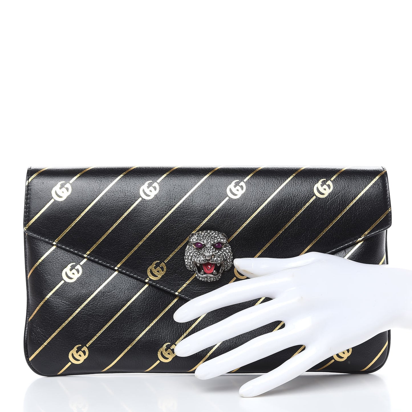 Calfskin Broadway GG Archive-P Envelope Clutch Black