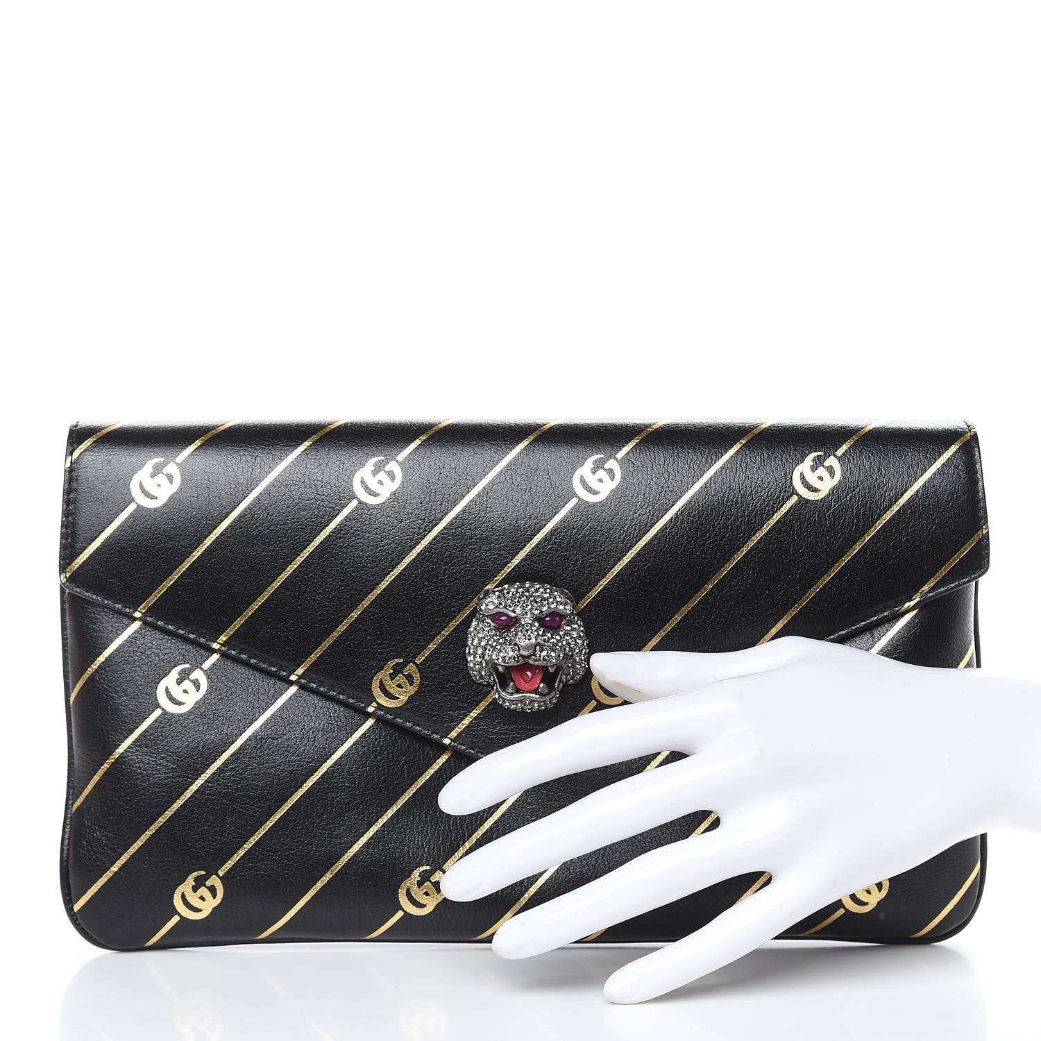 Gucci Calfskin Broadway GG Archive-P Envelope Clutch Black 2 of 9