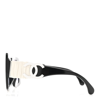 Chanel Acetate Calfskin Polarized Square Sunglasses 5473-Q Black White 3 of 8