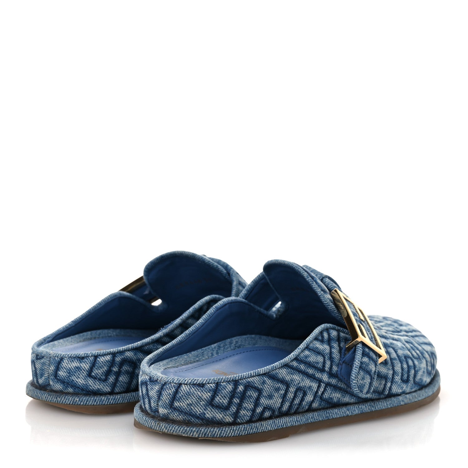 Fendi Denim Jacquard FF Womens Fendi Feel Buckled Mules 37 Blue