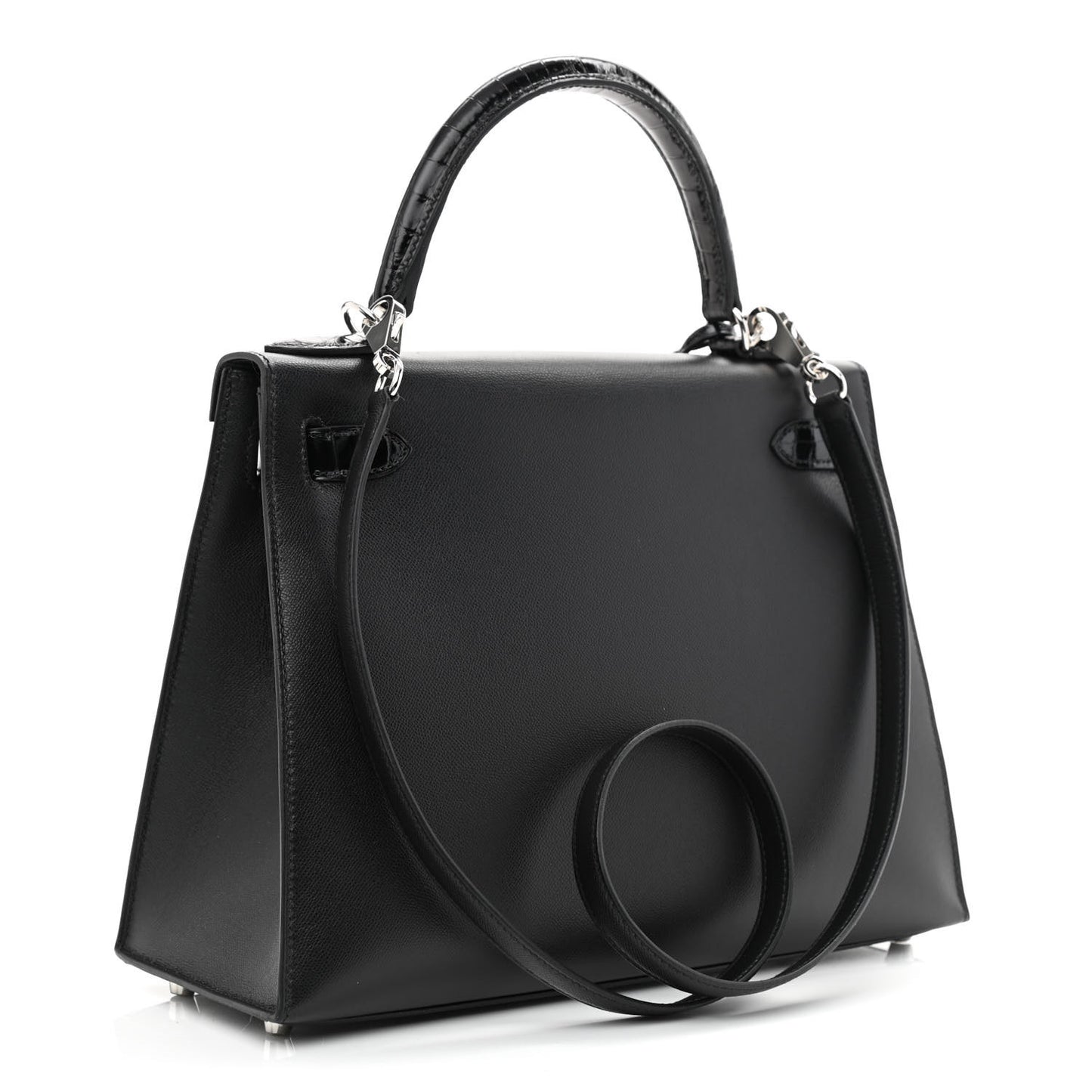 Madame Calfskin Shiny Niloticus Crocodile Kelly Sellier Touch 28 Black
