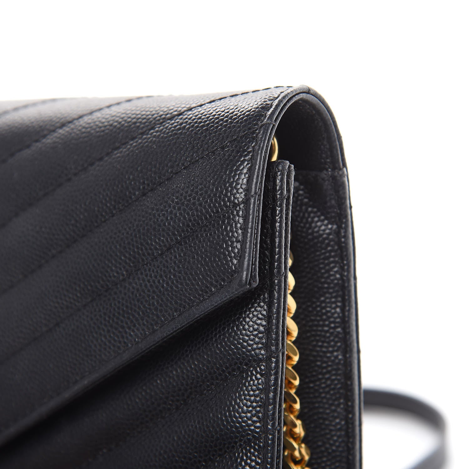 Saint Laurent Grain De Poudre Matelasse Chevron Monogram Envelope Chain Wallet Black 11 of 20