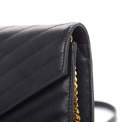 Saint Laurent Grain De Poudre Matelasse Chevron Monogram Envelope Chain Wallet Black 11 of 20