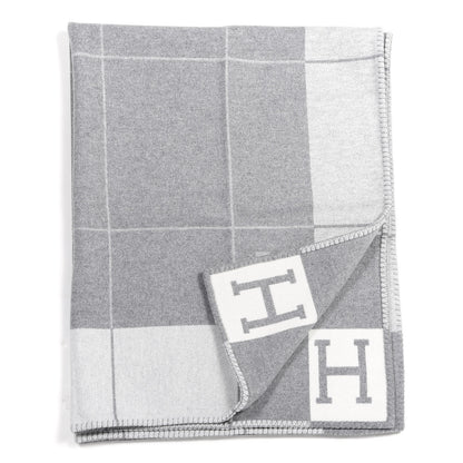 Hermes Wool Cashmere Avalon III Blanket Ecru Gris Clair 2 of 4