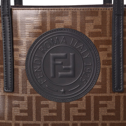 Fendi Glazed Fabric Vitello Century FF 1974 Stamp Patch Shopping Tote Mogano Panna Black 8 of 11