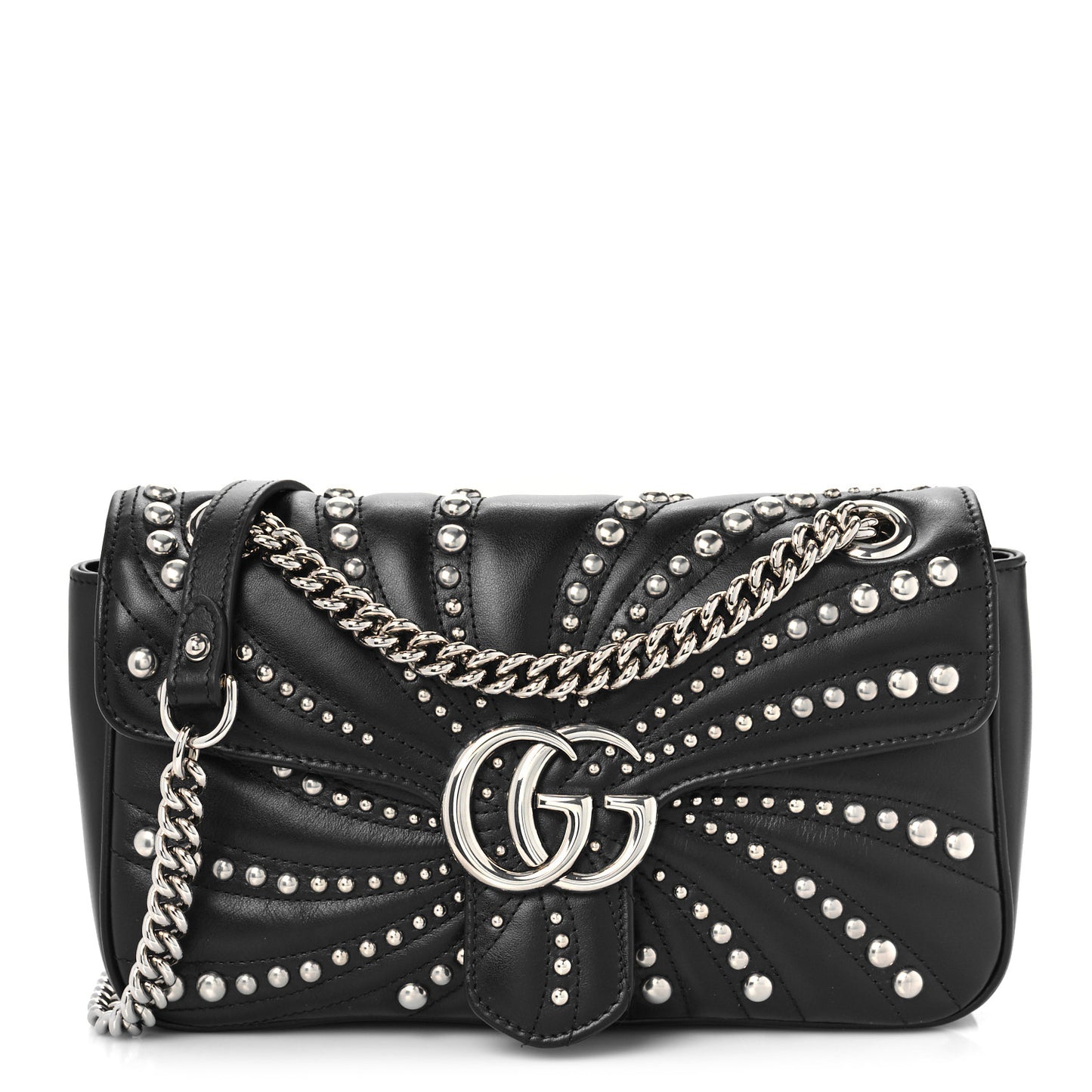 Calfskin Spiral Stud Small GG Marmont Shoulder Bag Black