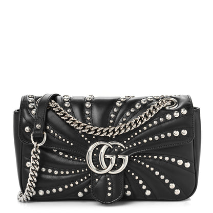 Gucci Calfskin Spiral Stud Small GG Marmont Shoulder Bag Black 2 of 9
