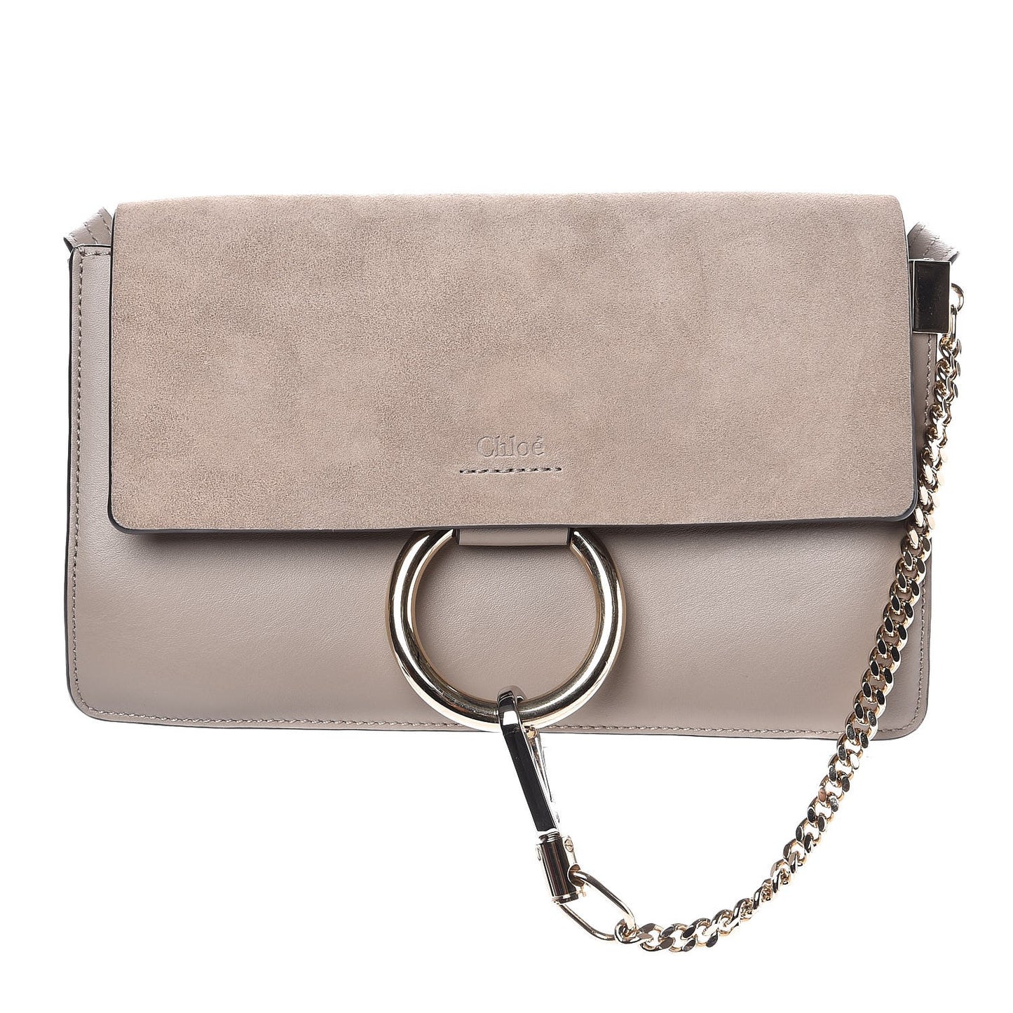 Suede Calfskin Small Faye Shoulder Bag Motty Grey