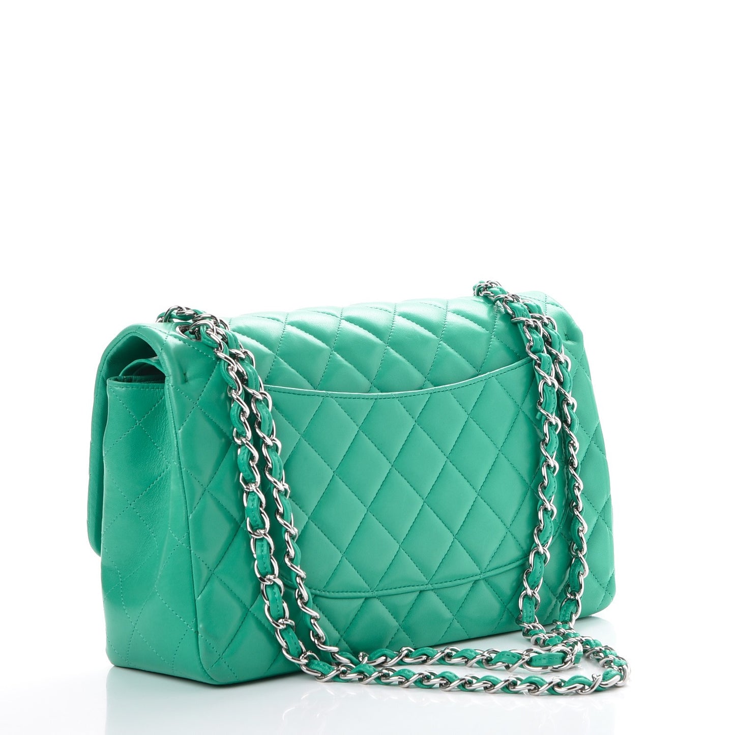 Lambskin Quilted Jumbo Double Flap Green