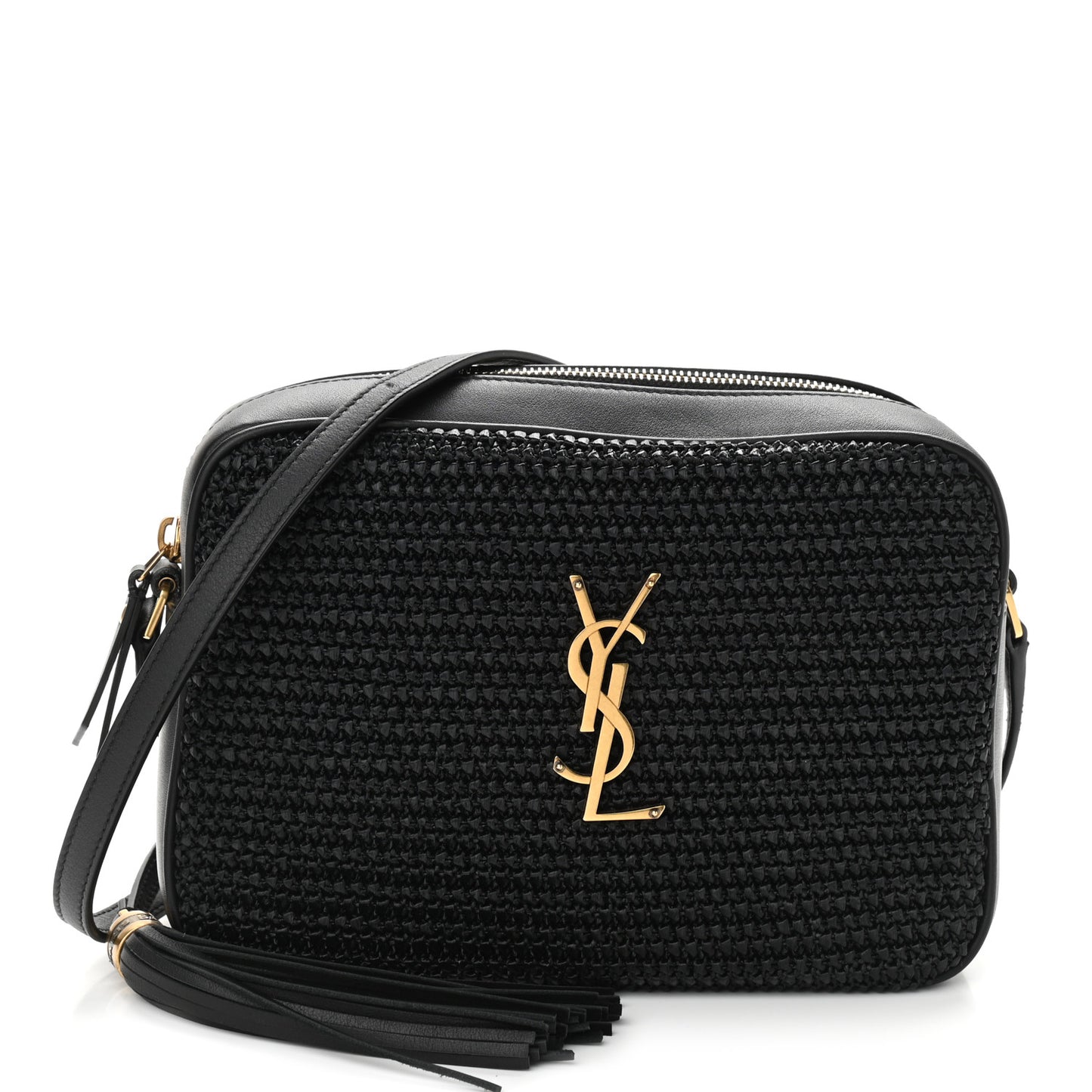 Raffia Canvas Monogram Lou Camera Bag Black