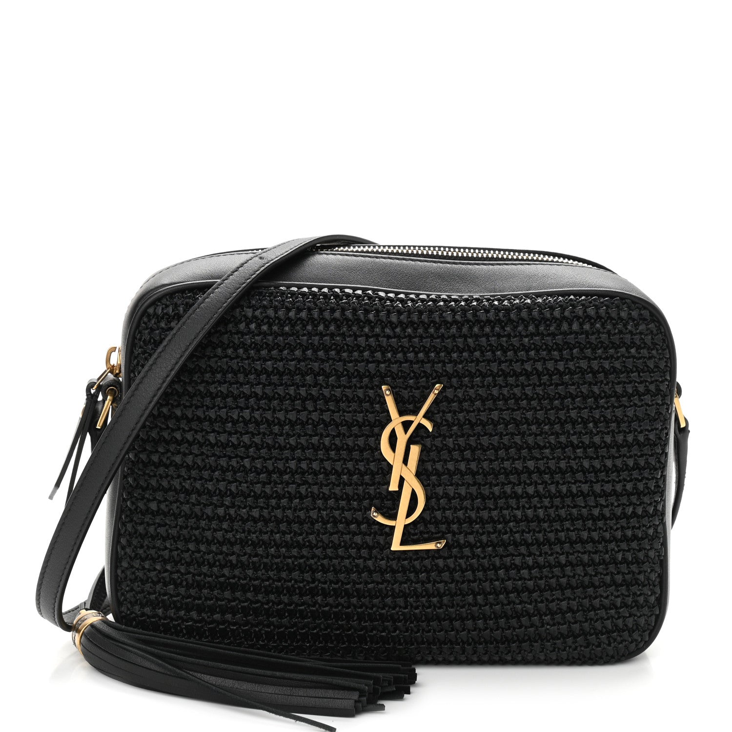 Saint Laurent Raffia Canvas Monogram Lou Camera Bag Black 1 of 10