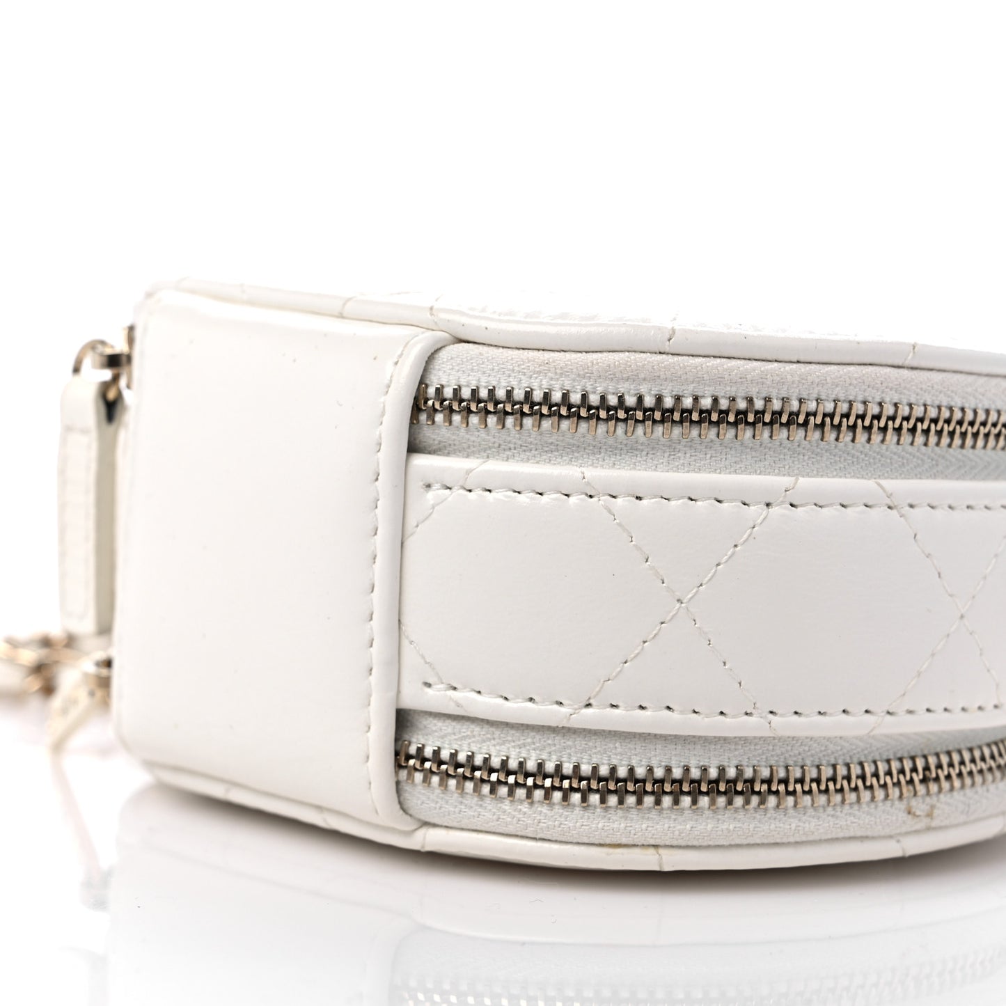 Lambskin Quilted Round Handle With Care Vanity With Chain White