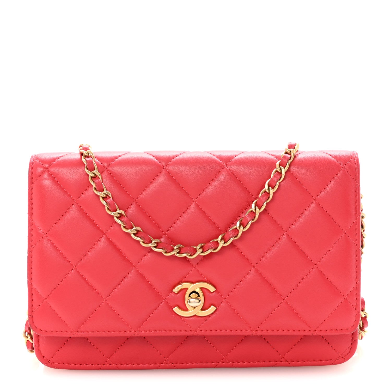 Chanel Lambskin Quilted CC Pearl Crush Wallet on Chain WOC Red 1 of 12