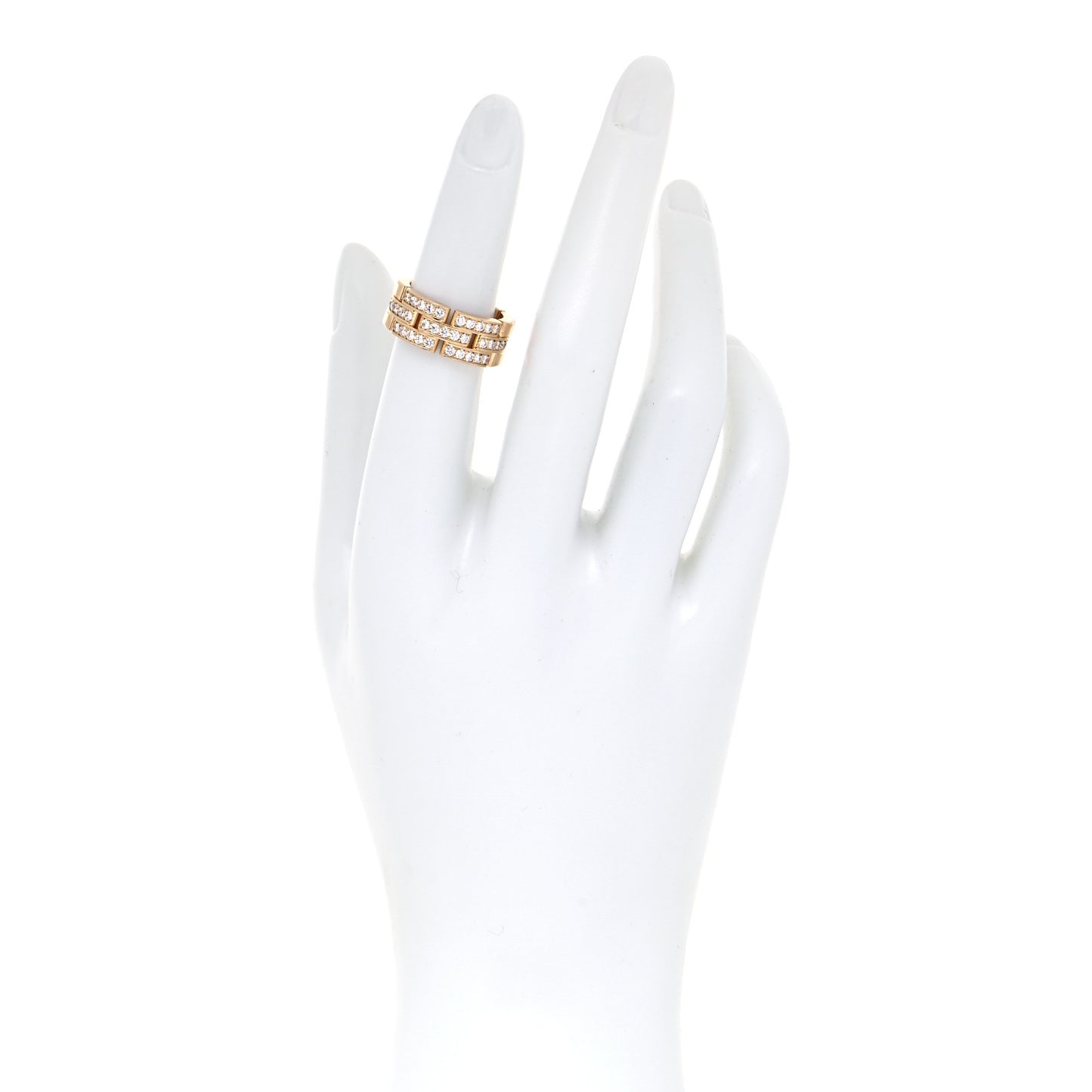 18K Yellow Gold Diamond Maillon Panthere 3 Half Rows Paved Ring 51 5.75