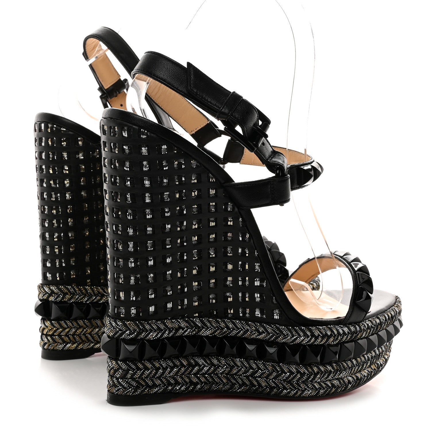 Christian Louboutin Nappa Lame Cataclou 140 Wedge Sandals 39 Black 4 of 8