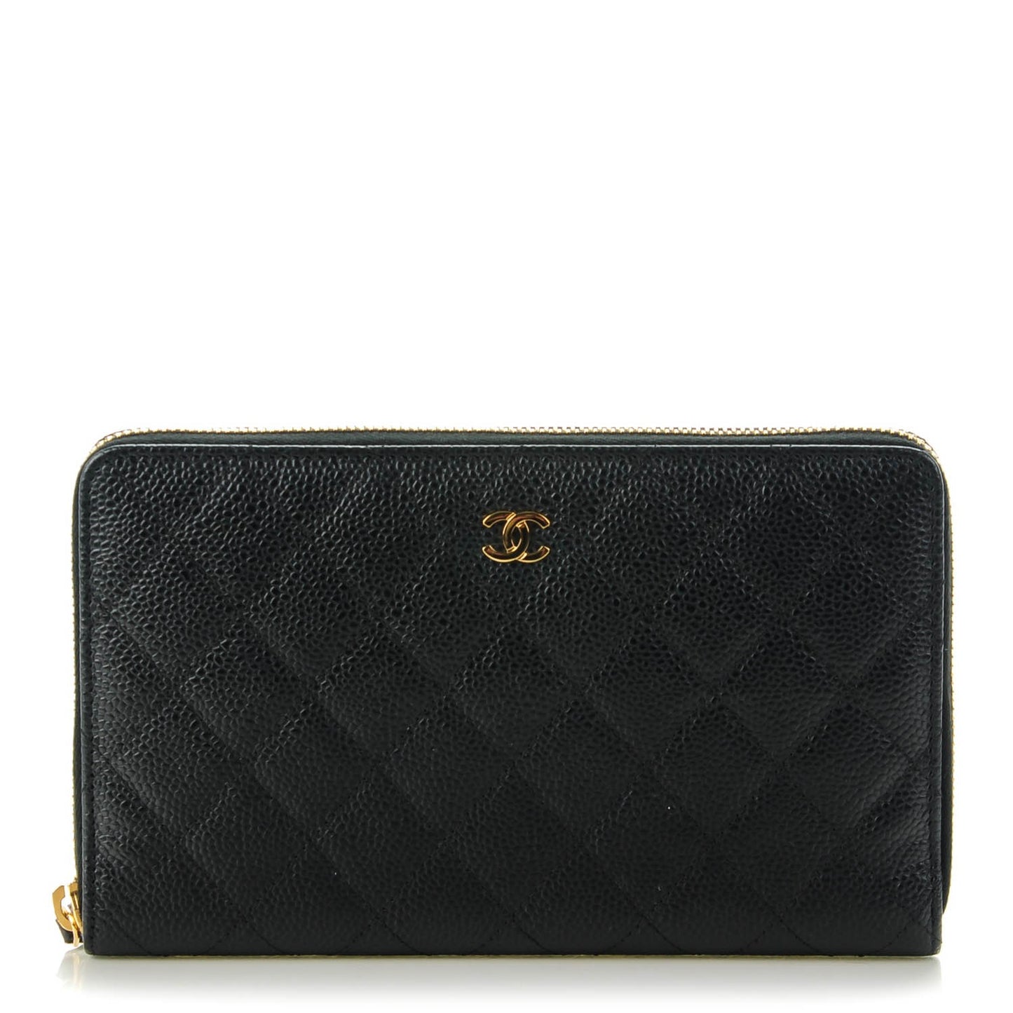 Caviar Quilted Large Zip Around Organizer Wallet Black