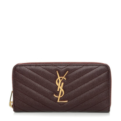 Saint Laurent Grain De Poudre Matelasse Chevron Monogram Zip Around Wallet Amaranto 1 of 6