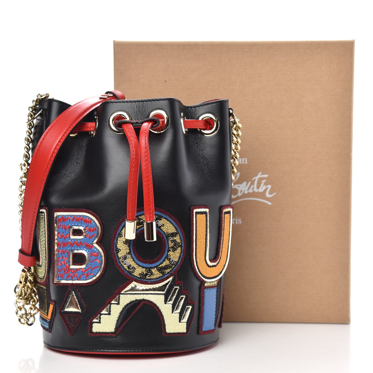 Christian Louboutin Calfskin Embroidered Alpha Marie Jane Bucket Black Multicolor 10 of 10