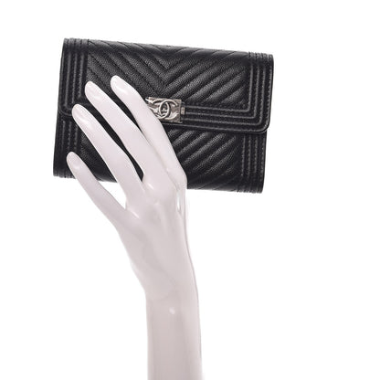Chanel Caviar Chevron Quilted Medium Boy Flap Wallet Black 2 of 8
