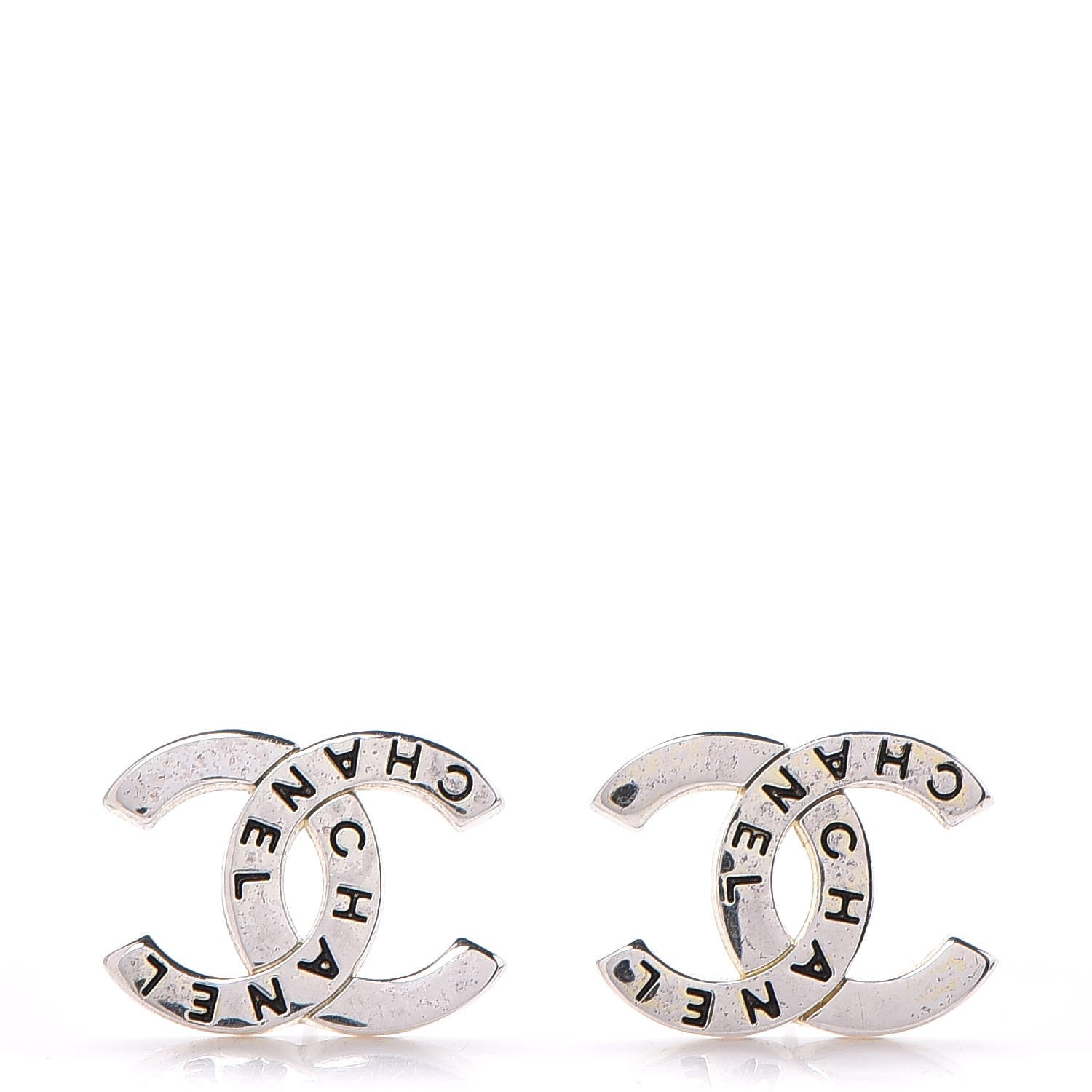 Chanel Metal CC Engraved Stud Earrings Silver 1 of 5