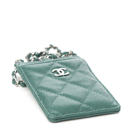 Chanel Caviar Quilted Card Holder On Chain Green 3 of 7