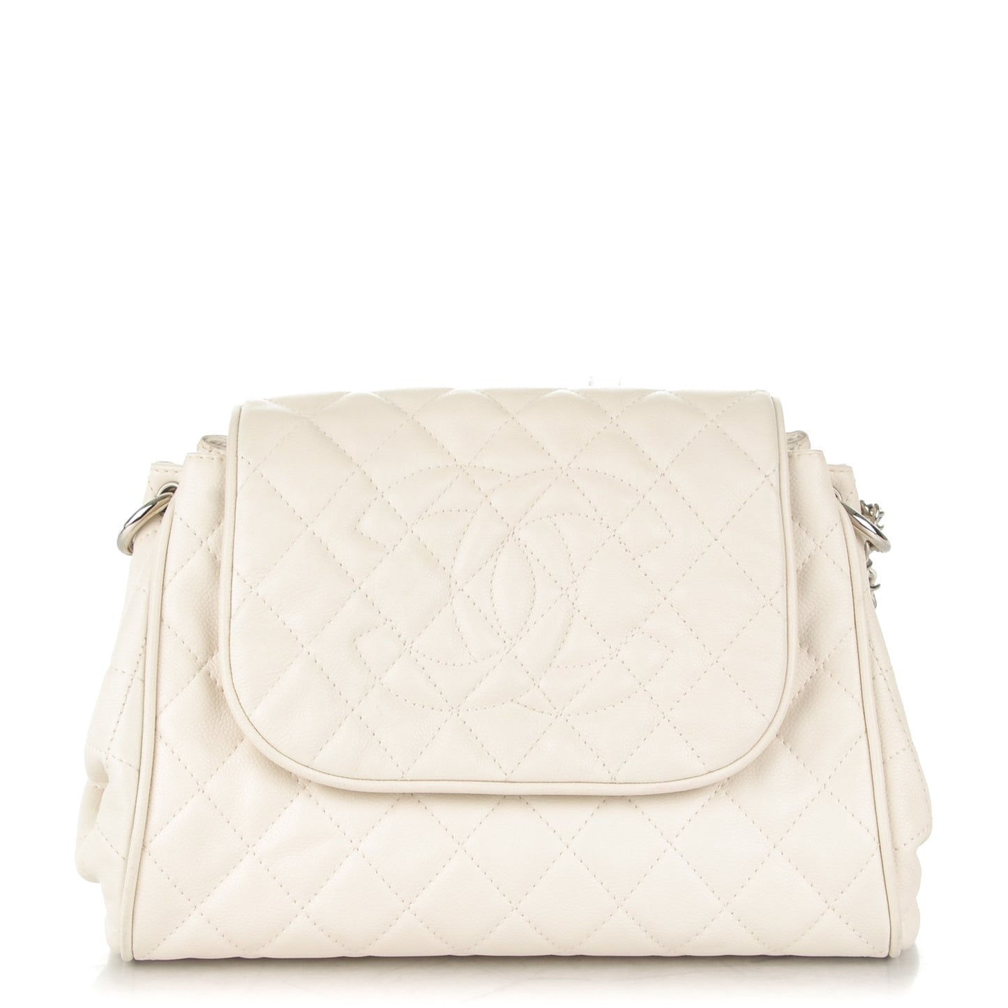 Caviar Quilted Timeless Accordion Flap White