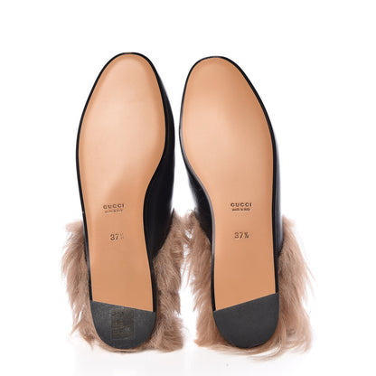 Gucci Calfskin Fur Womens Princetown Slippers 37.5 Black 5 of 8