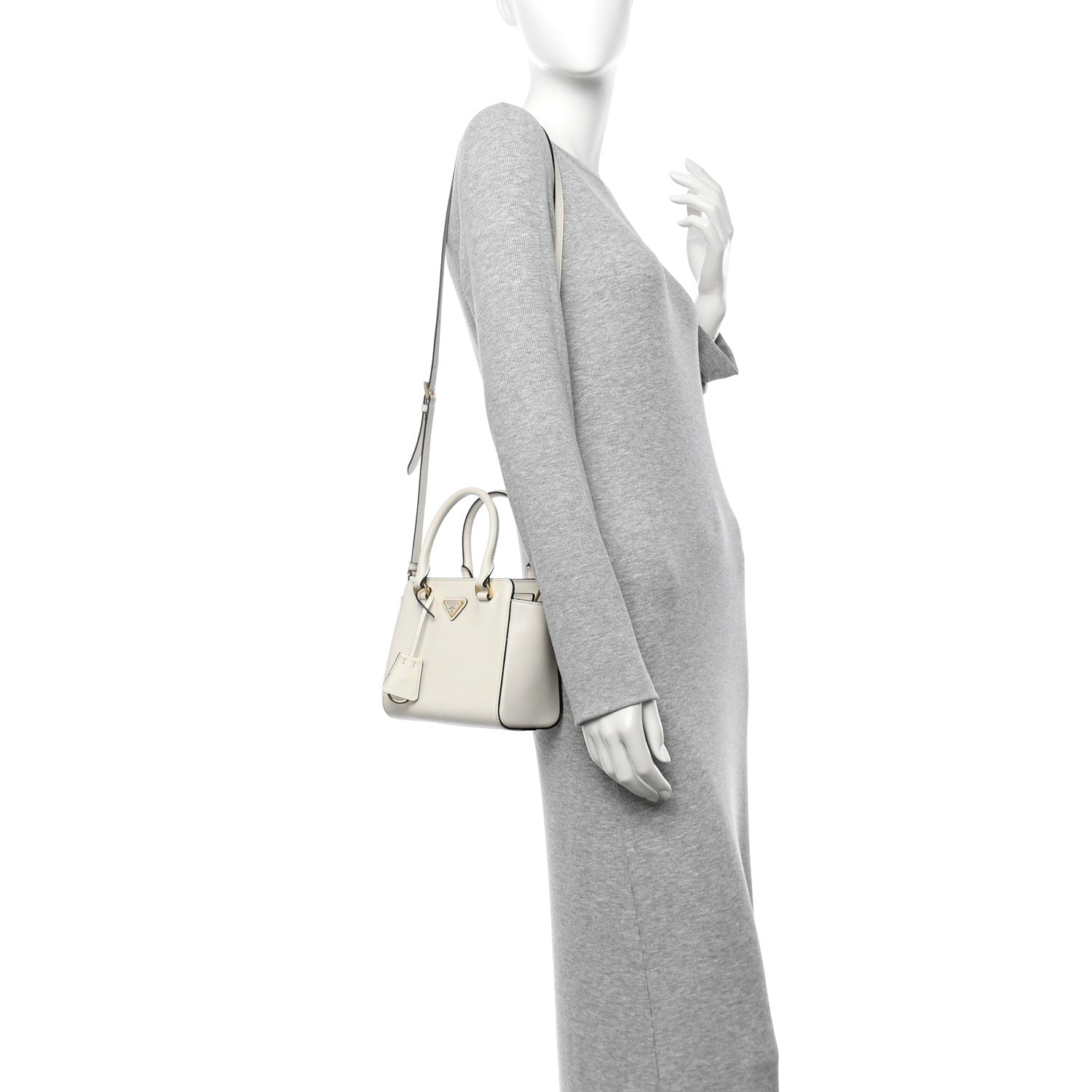 Prada Saffiano Soft Calfskin Mini Zippered Tote White 2 of 12