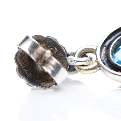 David Yurman Sterling Silver 18K Yellow Gold Blue Topaz 10mm Drop Earrings 3 of 4