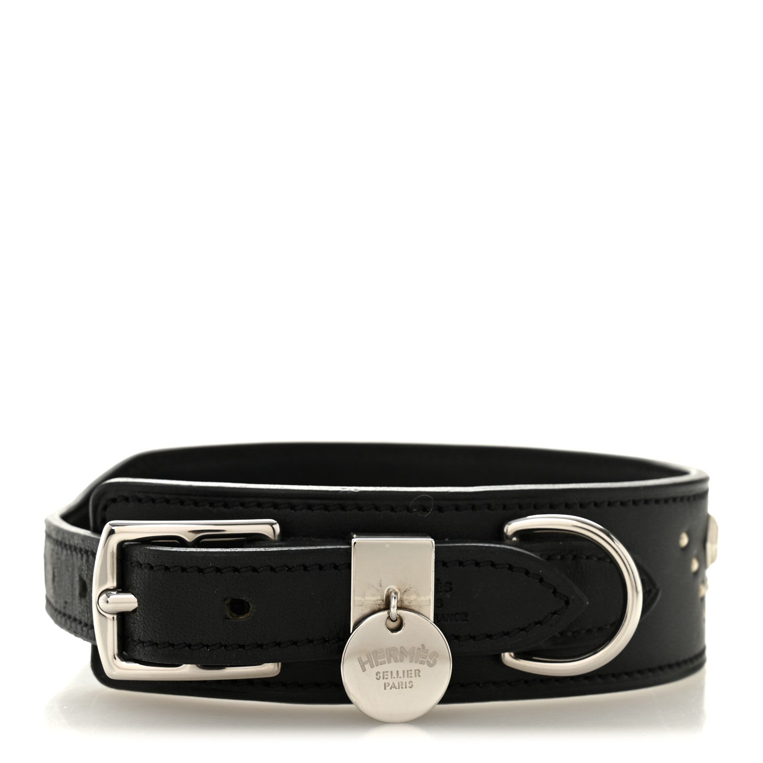 Hermes Natural Bridle Studded Punch Dog Collar M Black 1 of 5