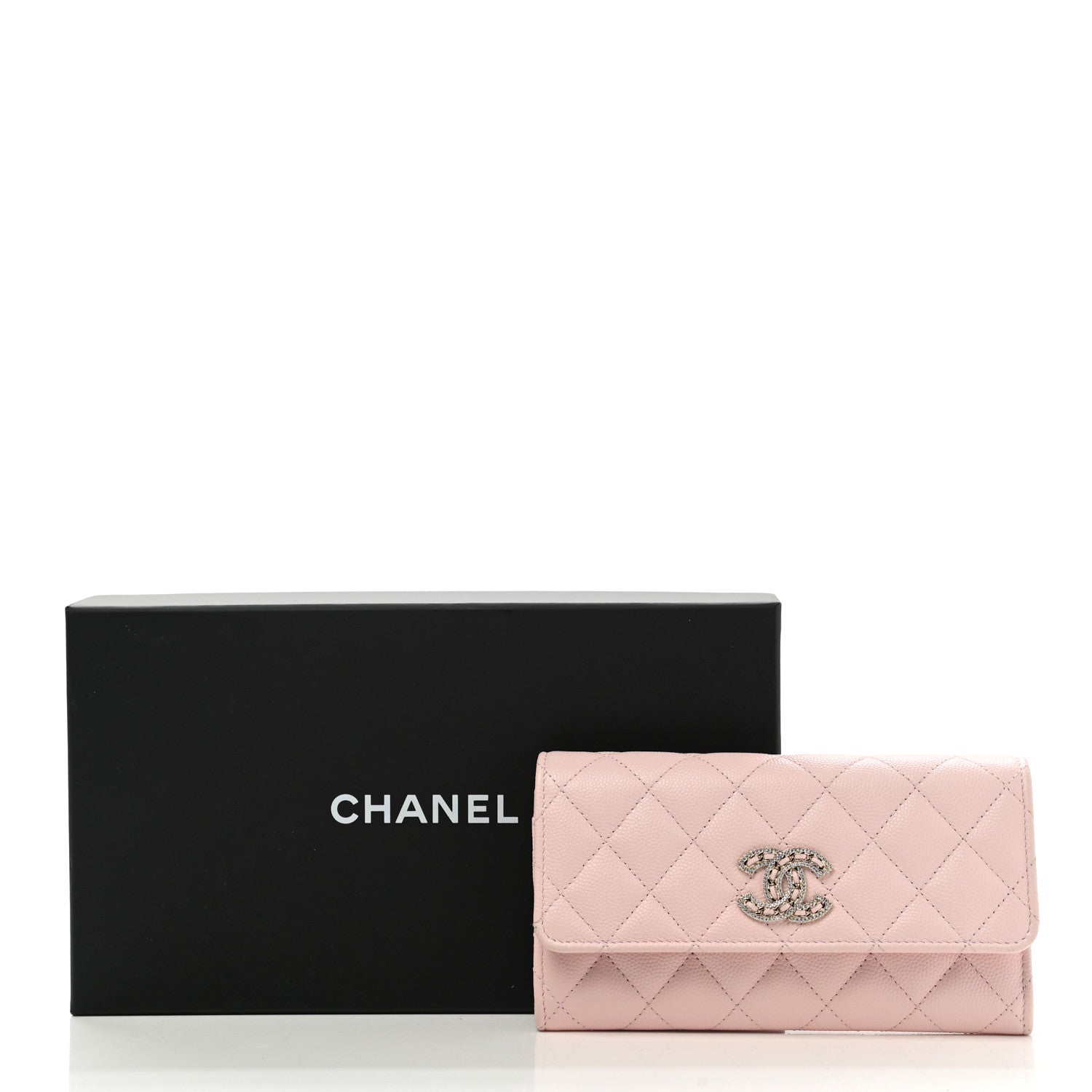 Chanel Caviar Quilted Crystal CC Large Gusset Flap Wallet Pink 10 of 10