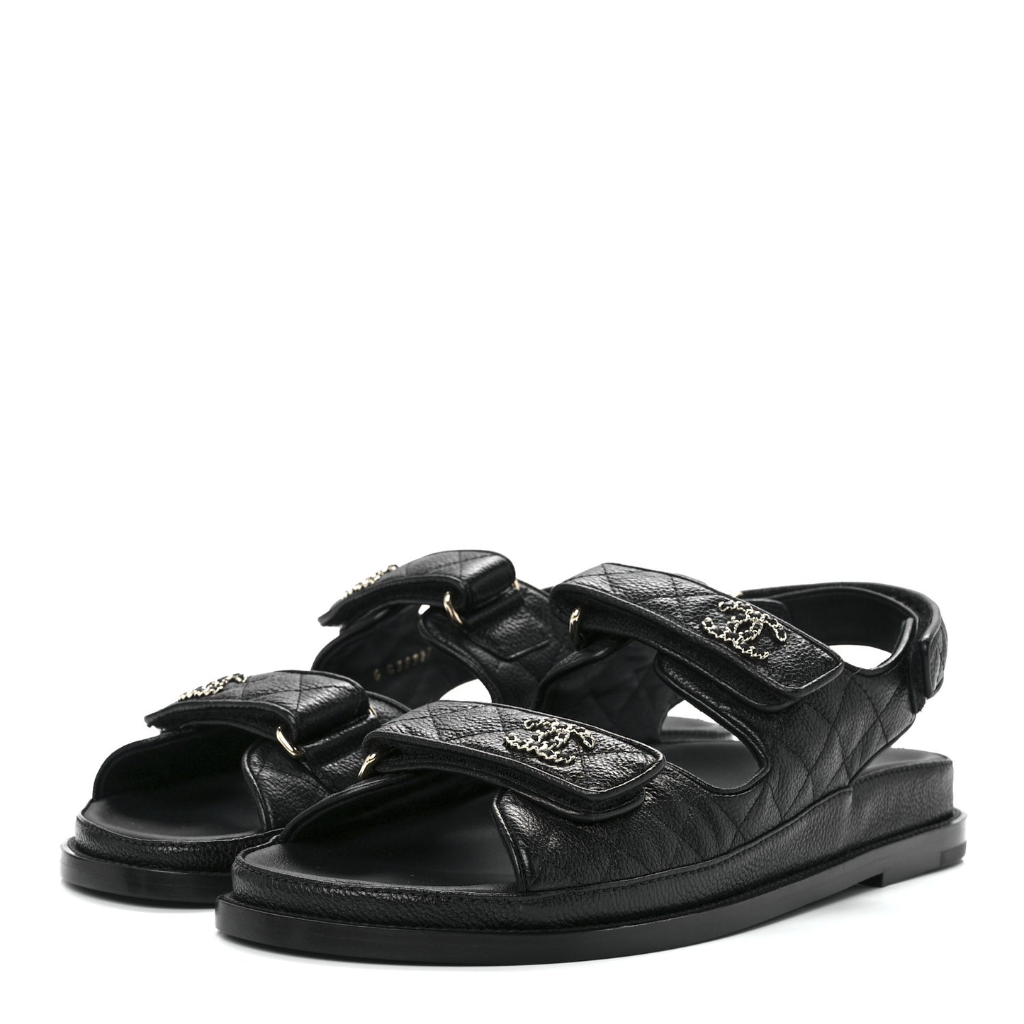 Grained Calfskin Velcro Dad Sandals 41 Black