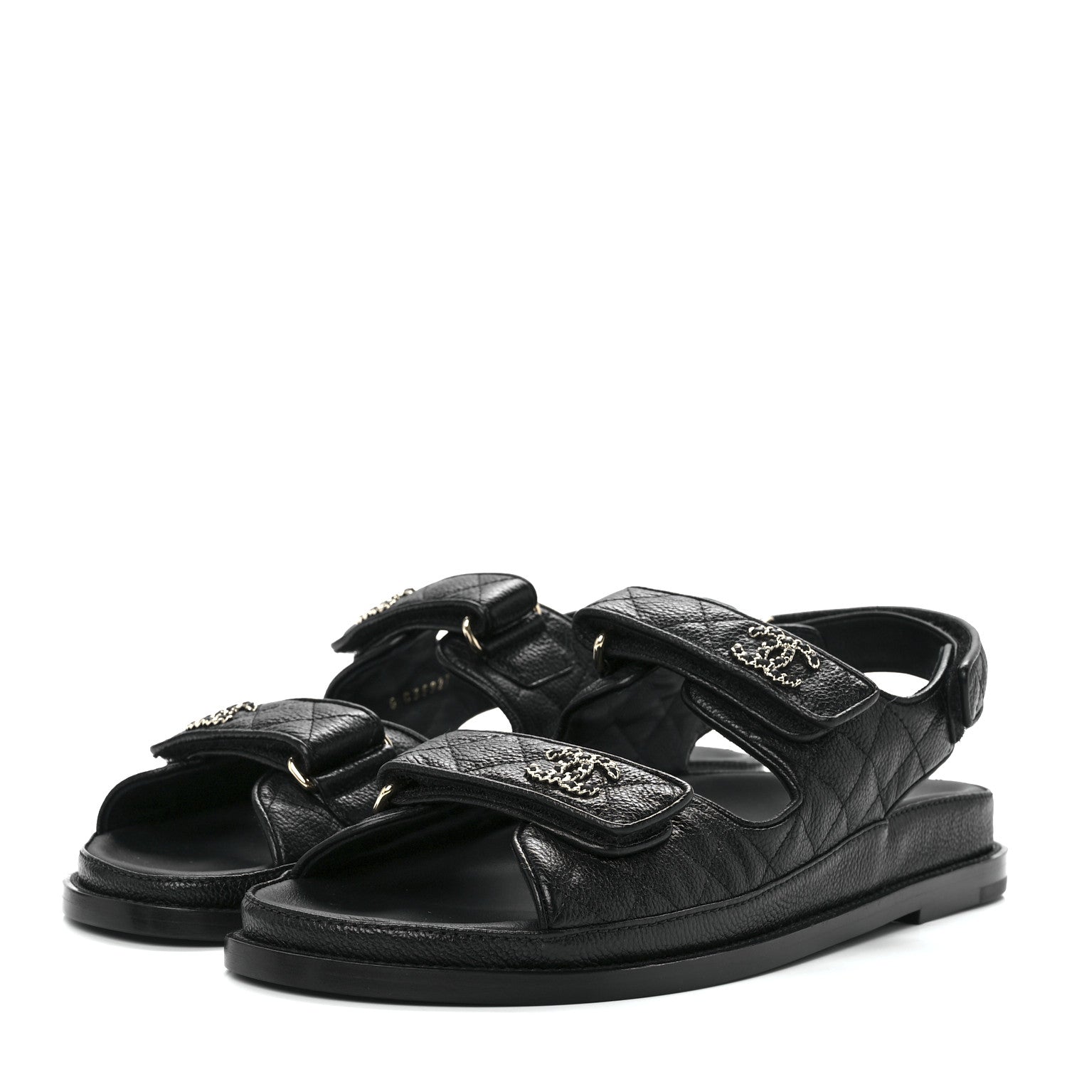 Chanel Grained Calfskin Velcro Dad Sandals 41 Black 3 of 8