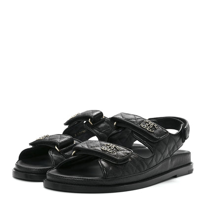 Chanel Grained Calfskin Velcro Dad Sandals 41 Black 3 of 8