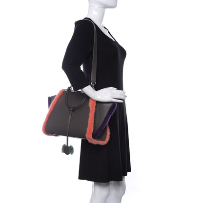 Fendi Calfskin Mink Fur Trim Petite 3Jours Tote Carbone Multicolor 2 of 10