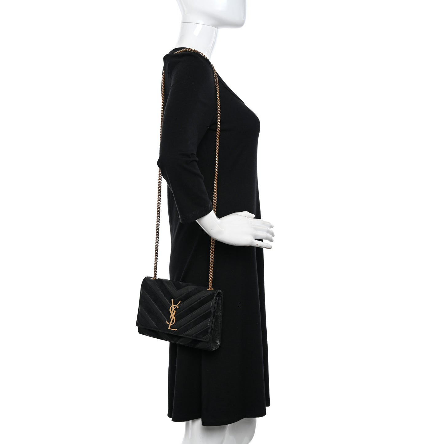 Suede Calfskin Small Classic Y Quilted Monogram Kate Satchel Black