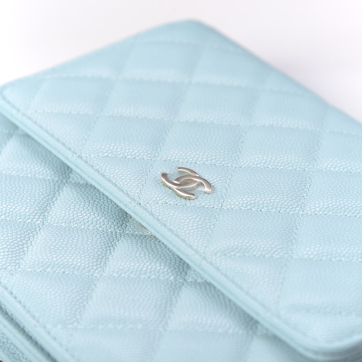 Caviar Quilted Square Wallet On Chain WOC Light Blue