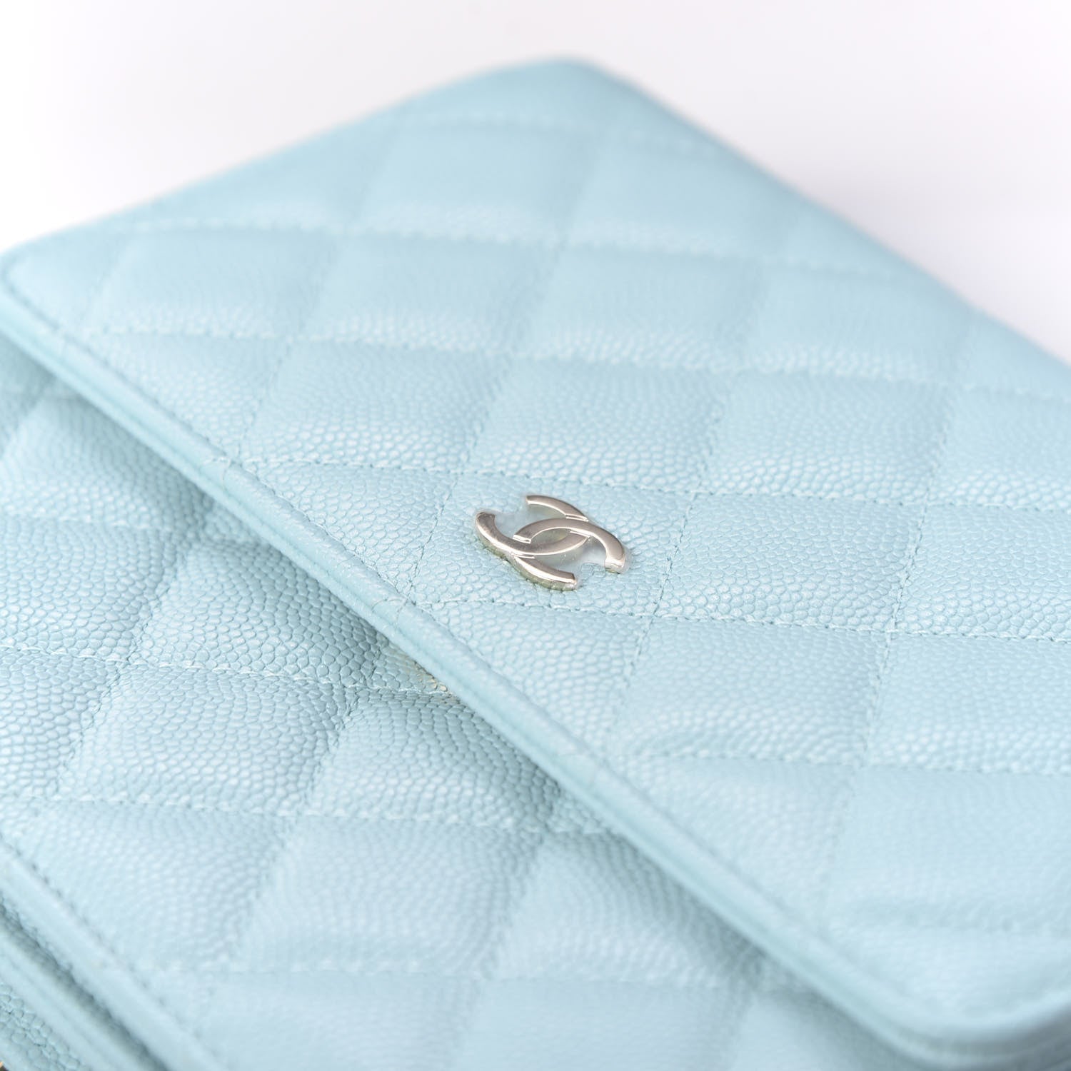 Chanel Caviar Quilted Square Wallet On Chain WOC Light Blue 8 of 9