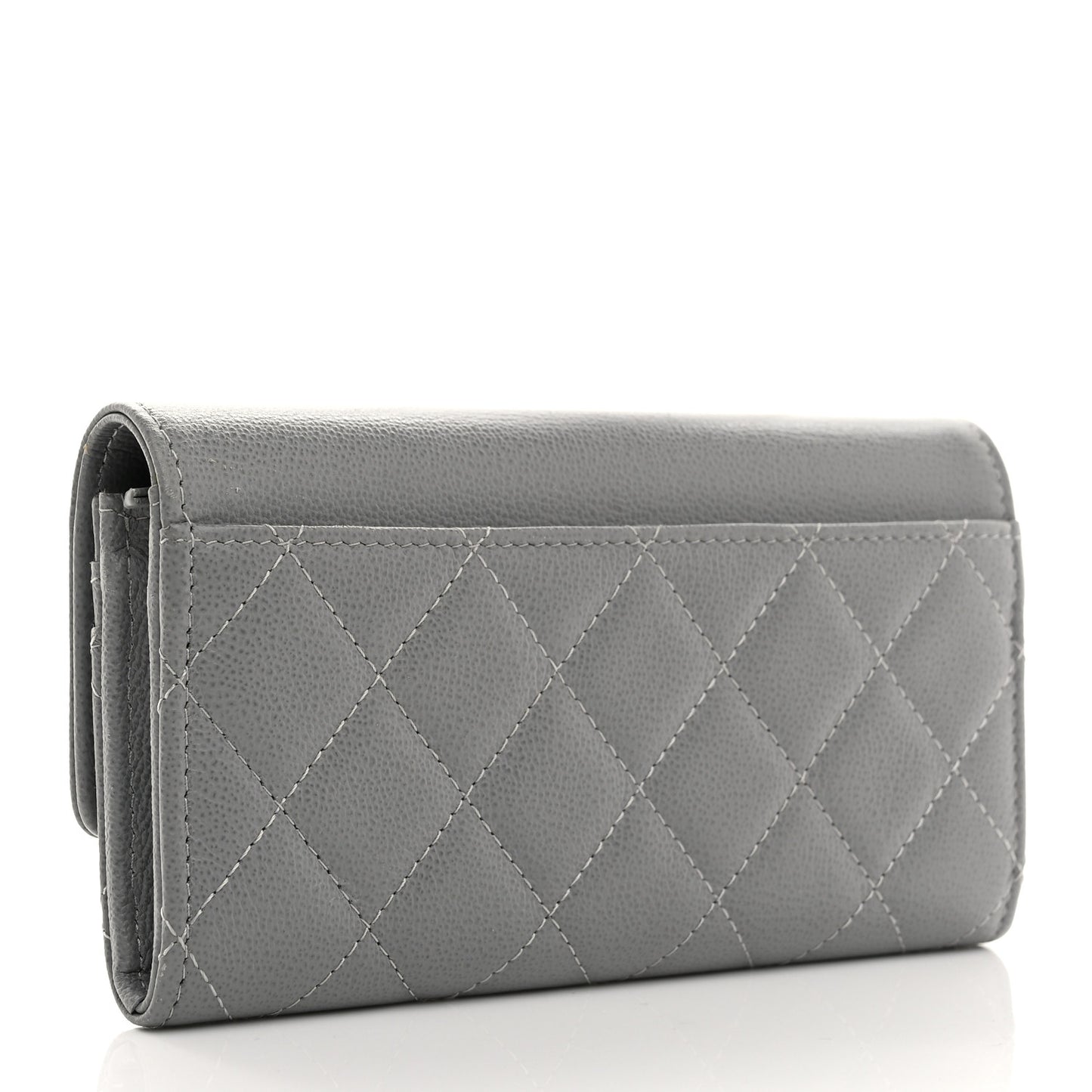 Grained Calfskin Quilted CC Box Flap Wallet Grey
