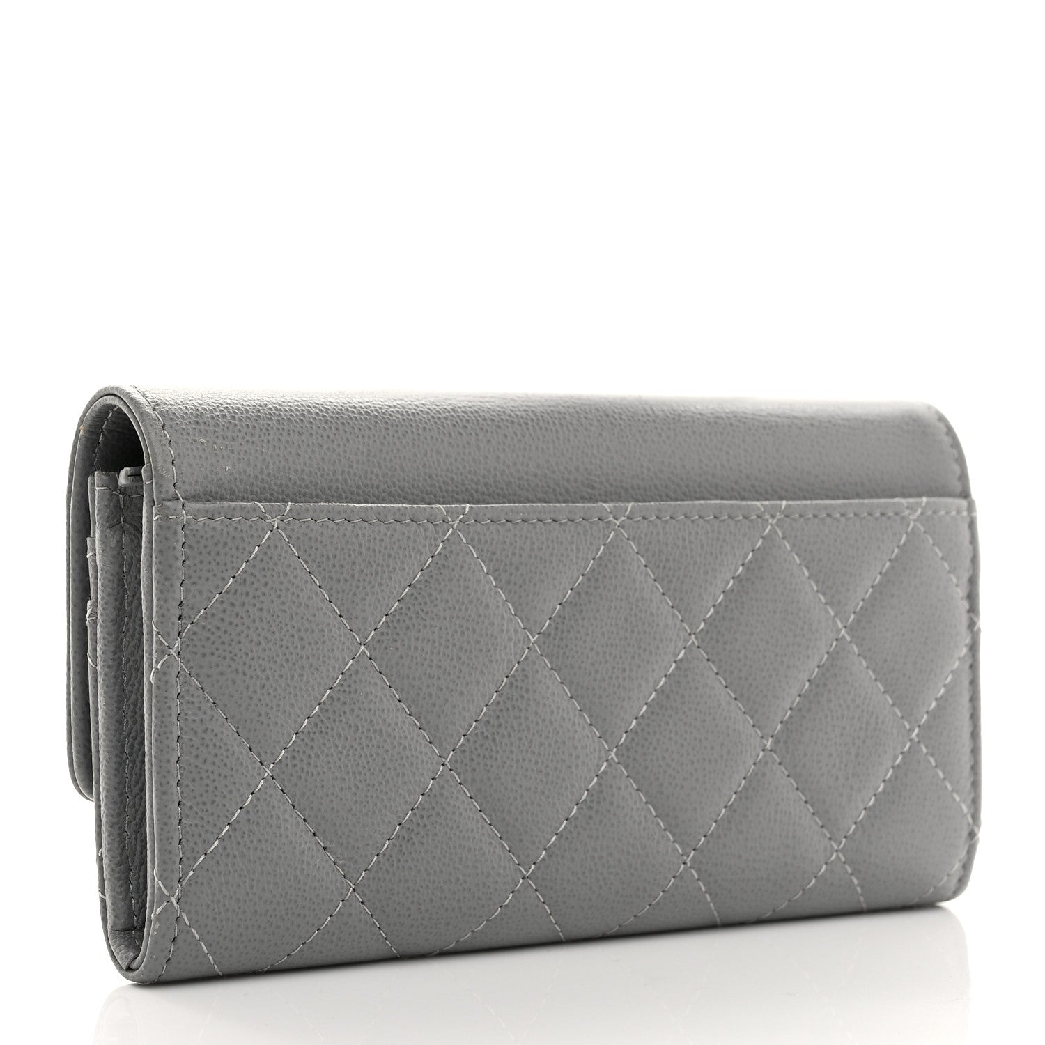 Chanel Grained Calfskin Quilted CC Box Flap Wallet Grey 3 of 9