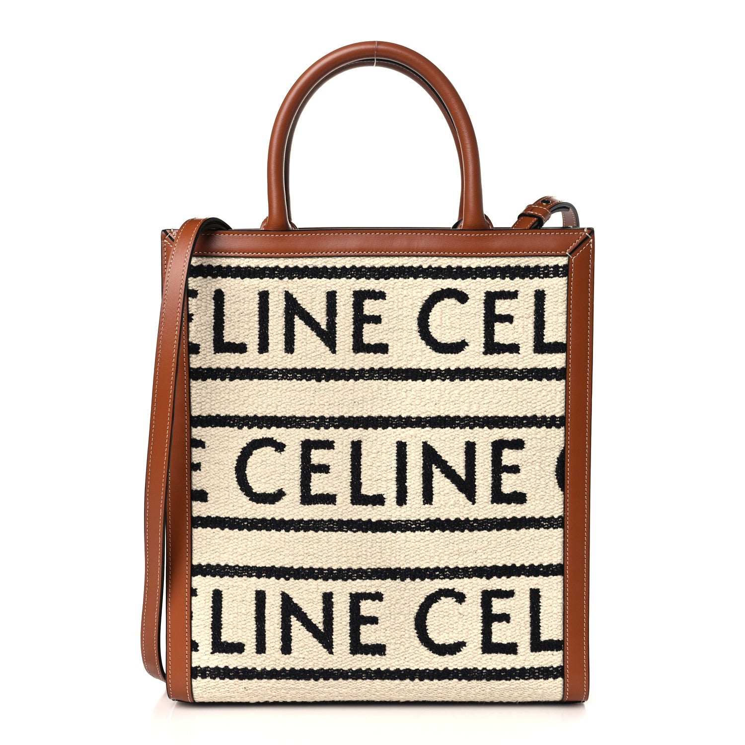 Celine All Over Textile Calfskin Small Vertical Cabas Natural Tan Black 1 of 10