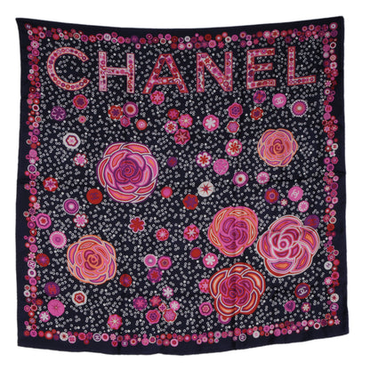 Chanel Silk Camellia Bubble Scarf Navy Pink 2 of 5
