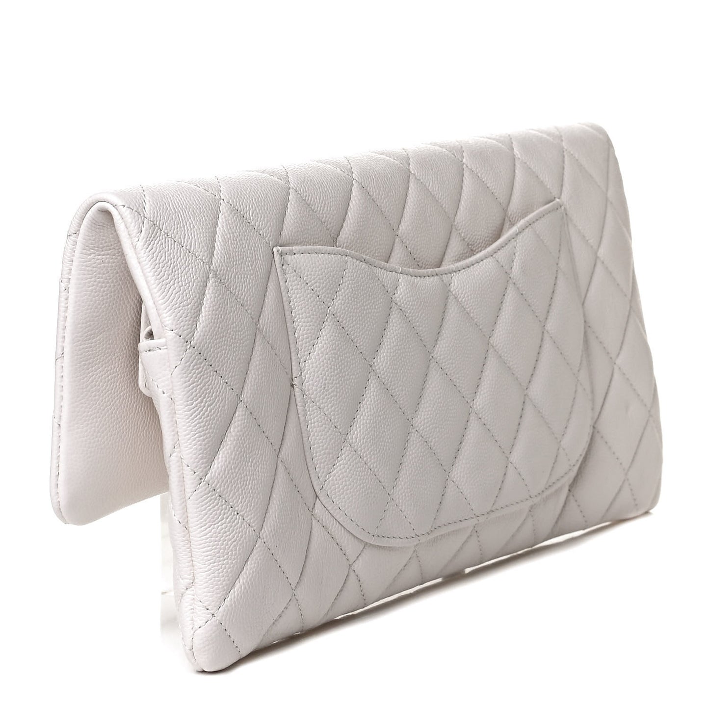 Caviar Quilted Flap Clutch White