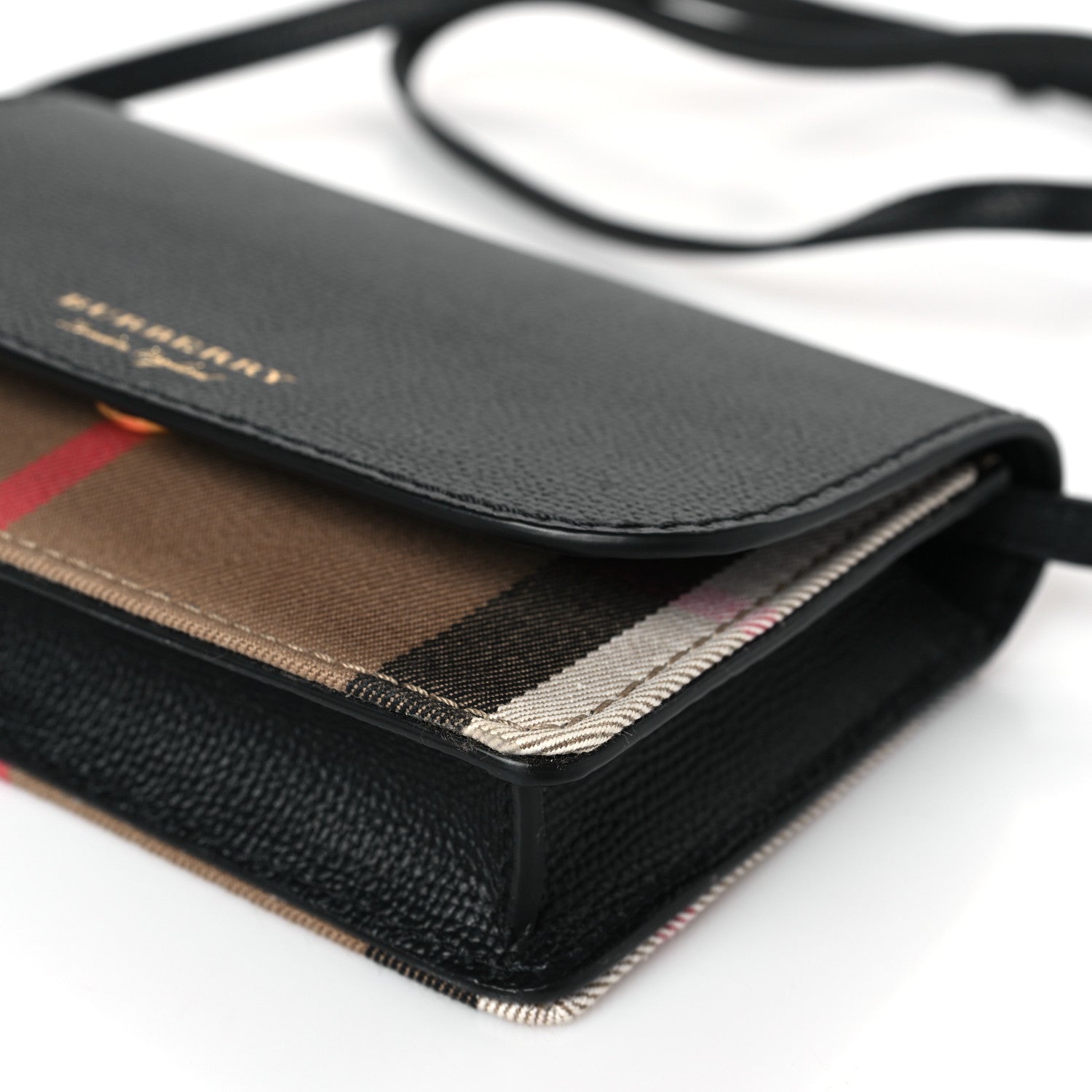 Burberry Grained Calfskin House Check Tartan Mix Hampshire Wallet On Chain Black 8 of 8