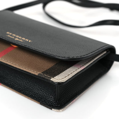 Burberry Grained Calfskin House Check Tartan Mix Hampshire Wallet On Chain Black 8 of 8