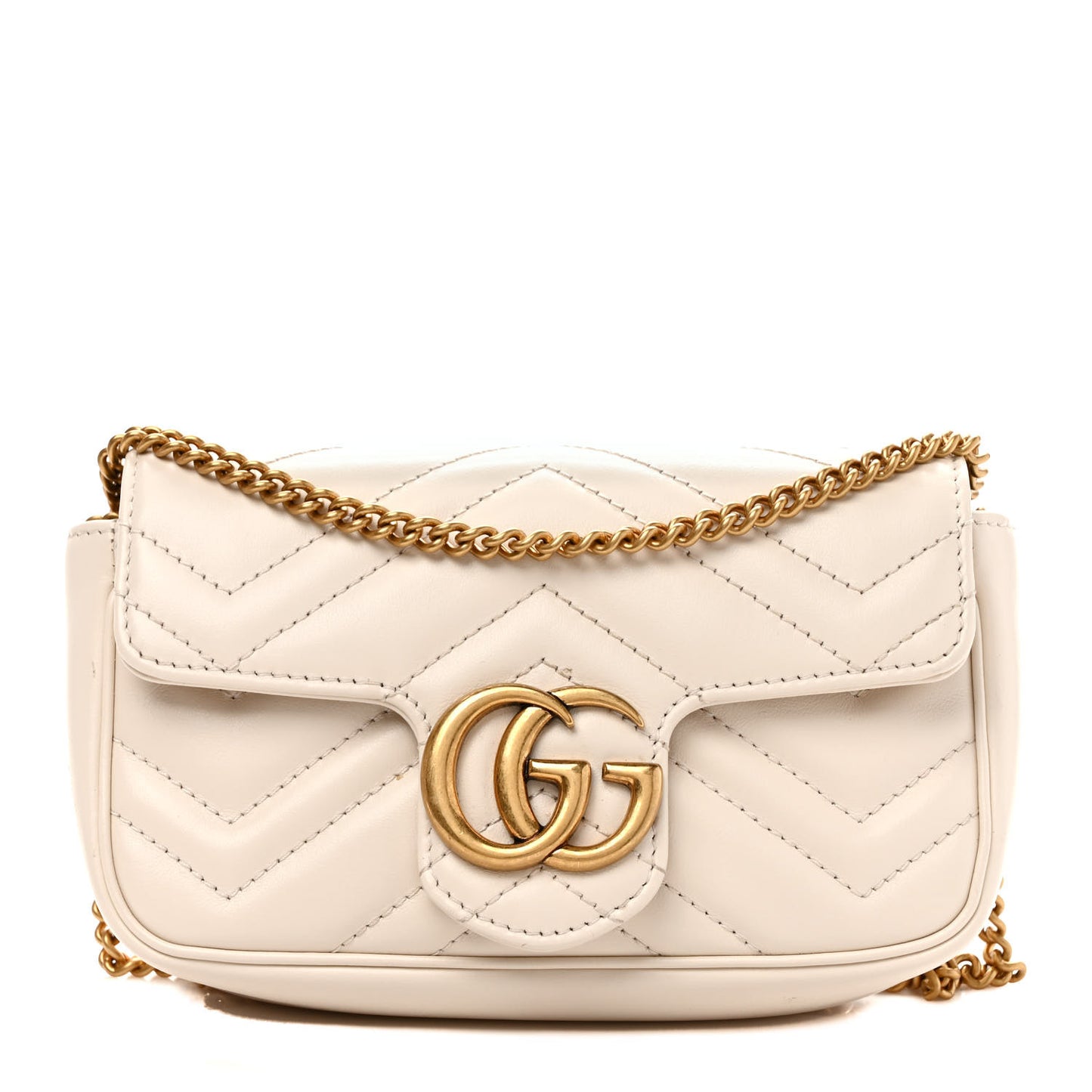Calfskin Matelasse Super Mini GG Marmont Shoulder Bag White