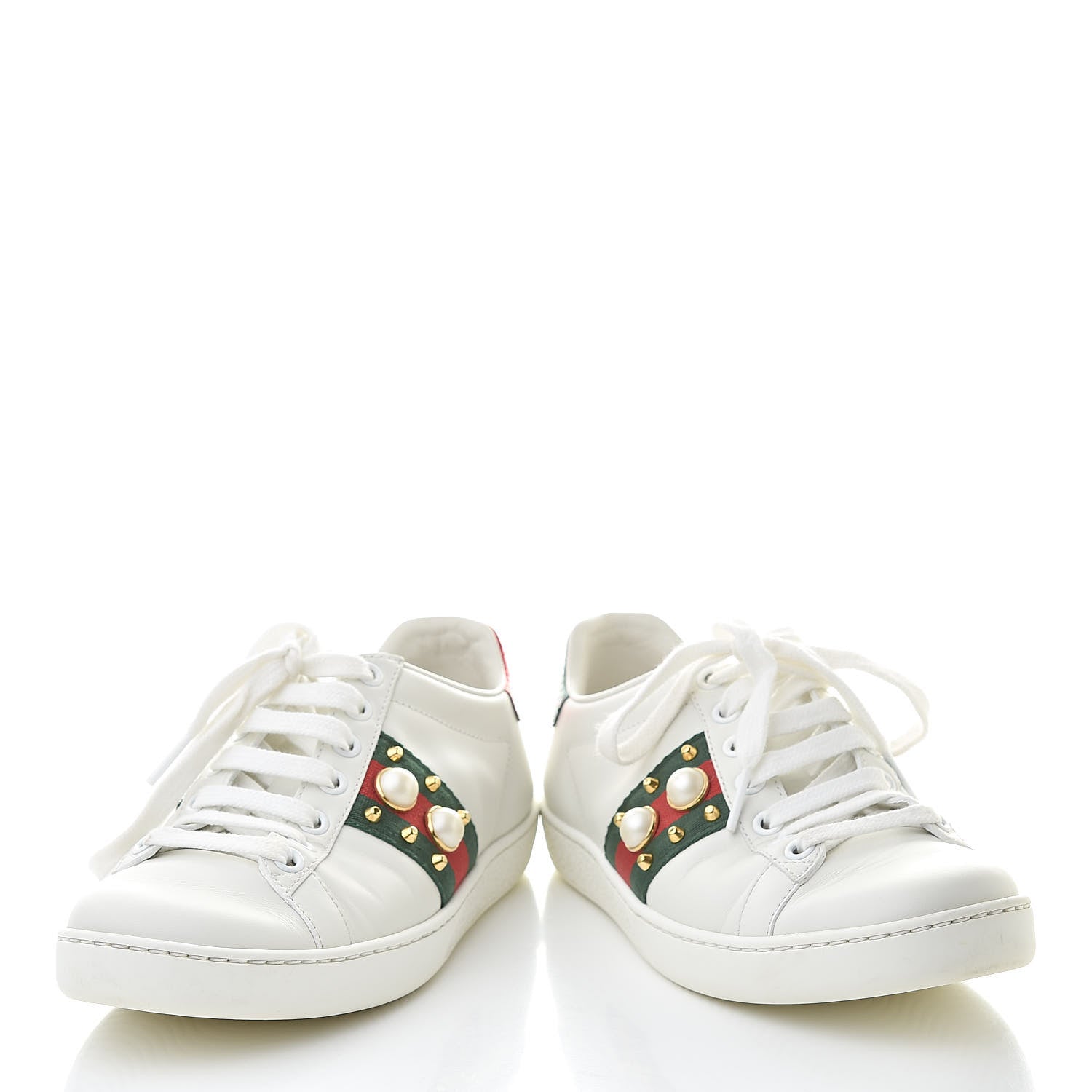 Gucci Calfskin Web Pearl Studded Womens Ace Sneakers 35 White 6 of 14