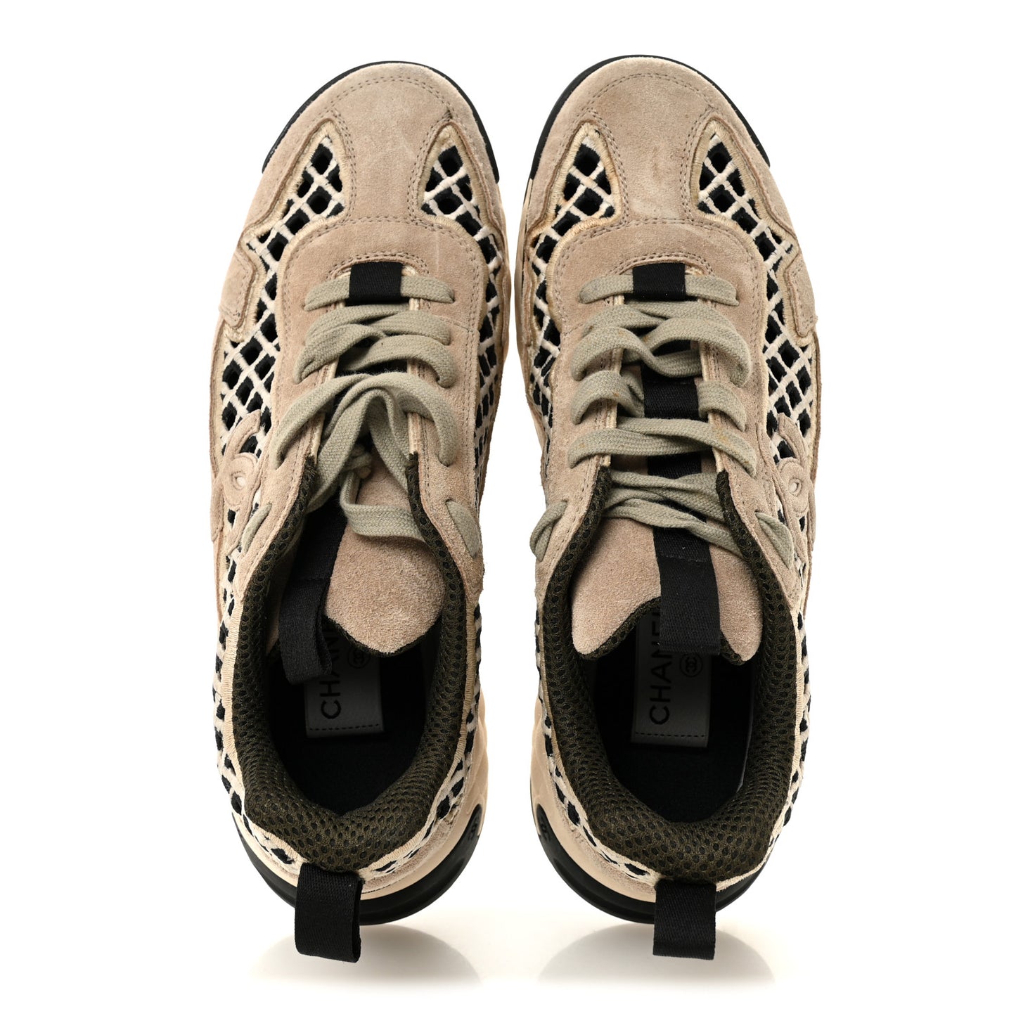 Suede Calfskin Embroidered CC Sneakers 39 Beige Black