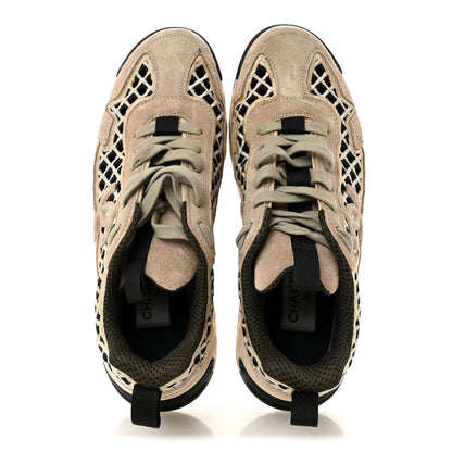 Chanel Suede Calfskin Embroidered CC Sneakers 39 Beige Black 2 of 10