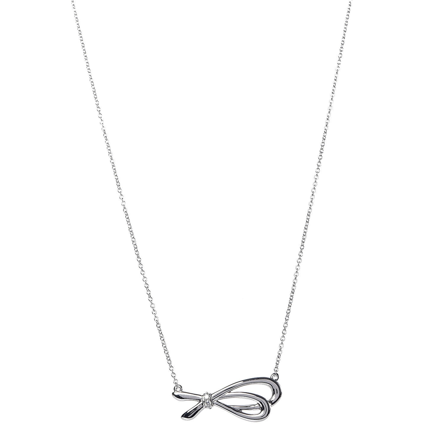 18K White Gold Mini Diamond Bow Pendant Necklace